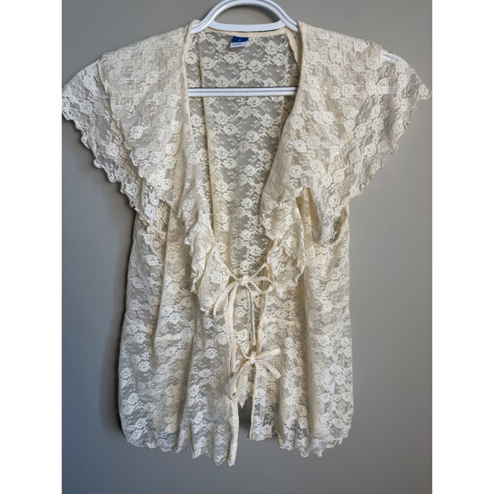 Old Navy Lace Ruffle Frosted Cookie Tie Front Cardigan Large Coquette Fairycore